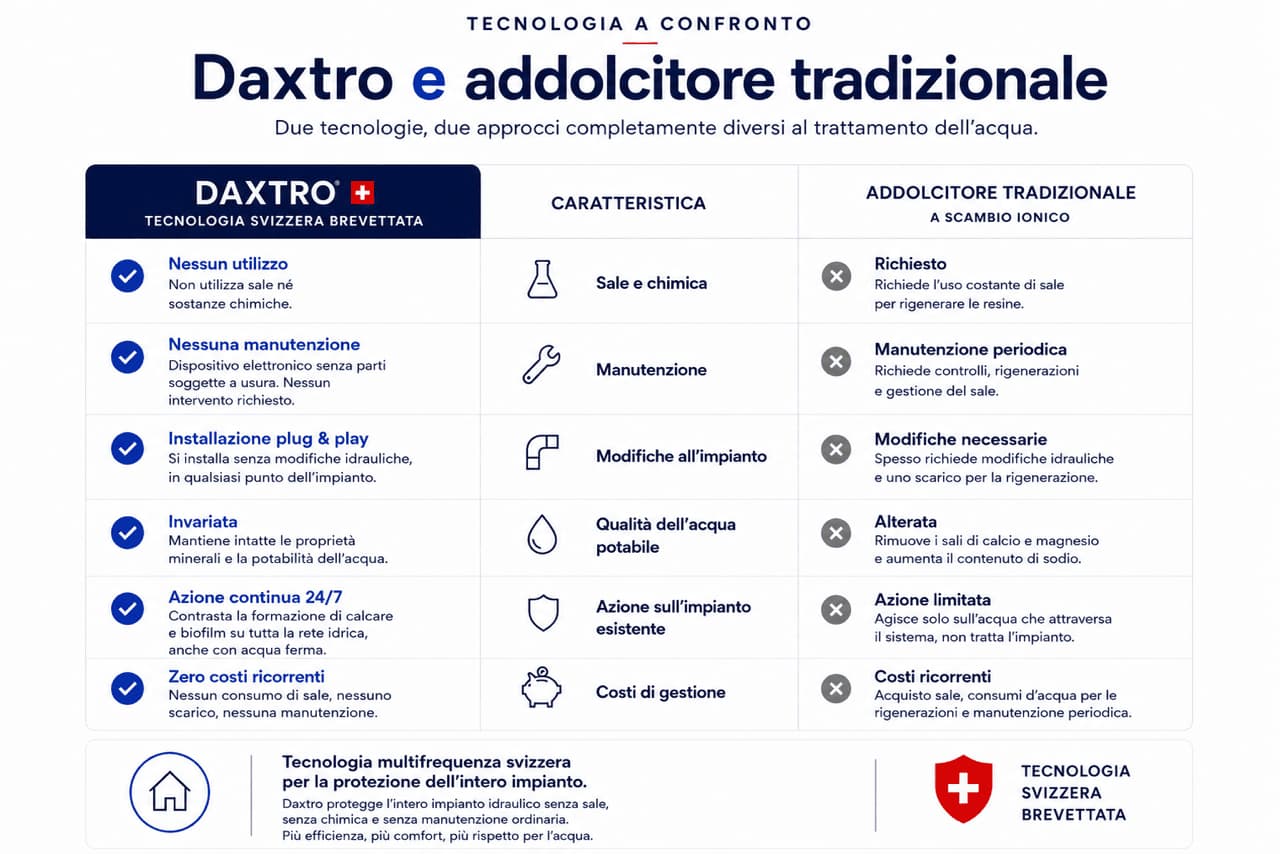 Confronto tra Daxtro e addolcitore tradizionale a scambio ionico
